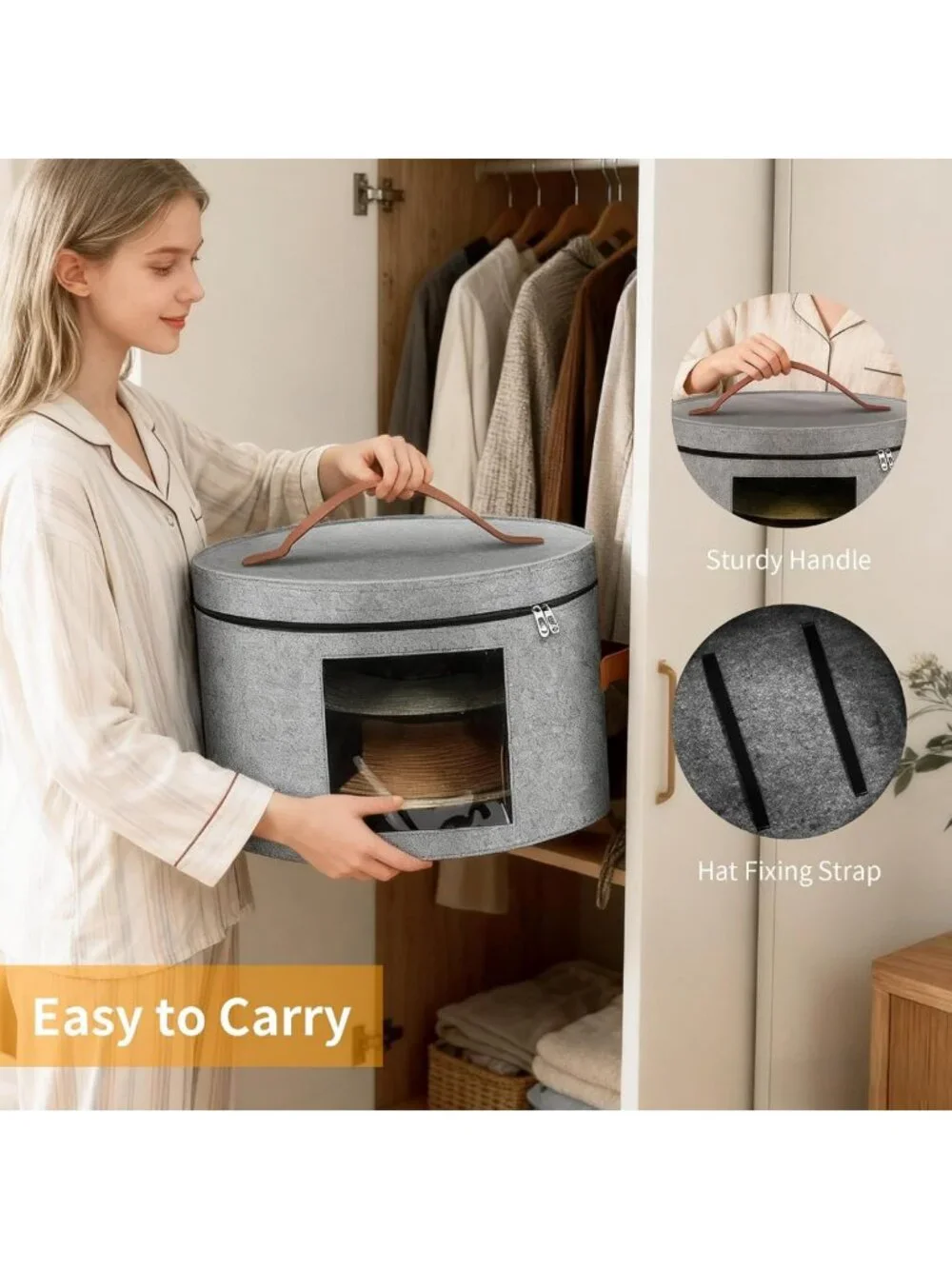 Stylish Stackable Hat Storage Box - Round Organizer for Travel & Closet